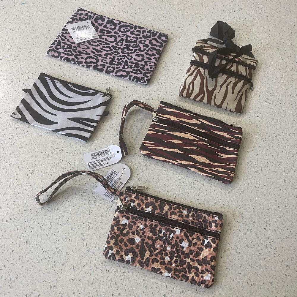 (5) animal print coin bags